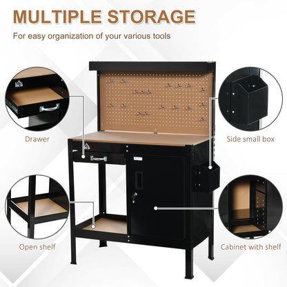Workbench with Pegboard and Storage Cabinet