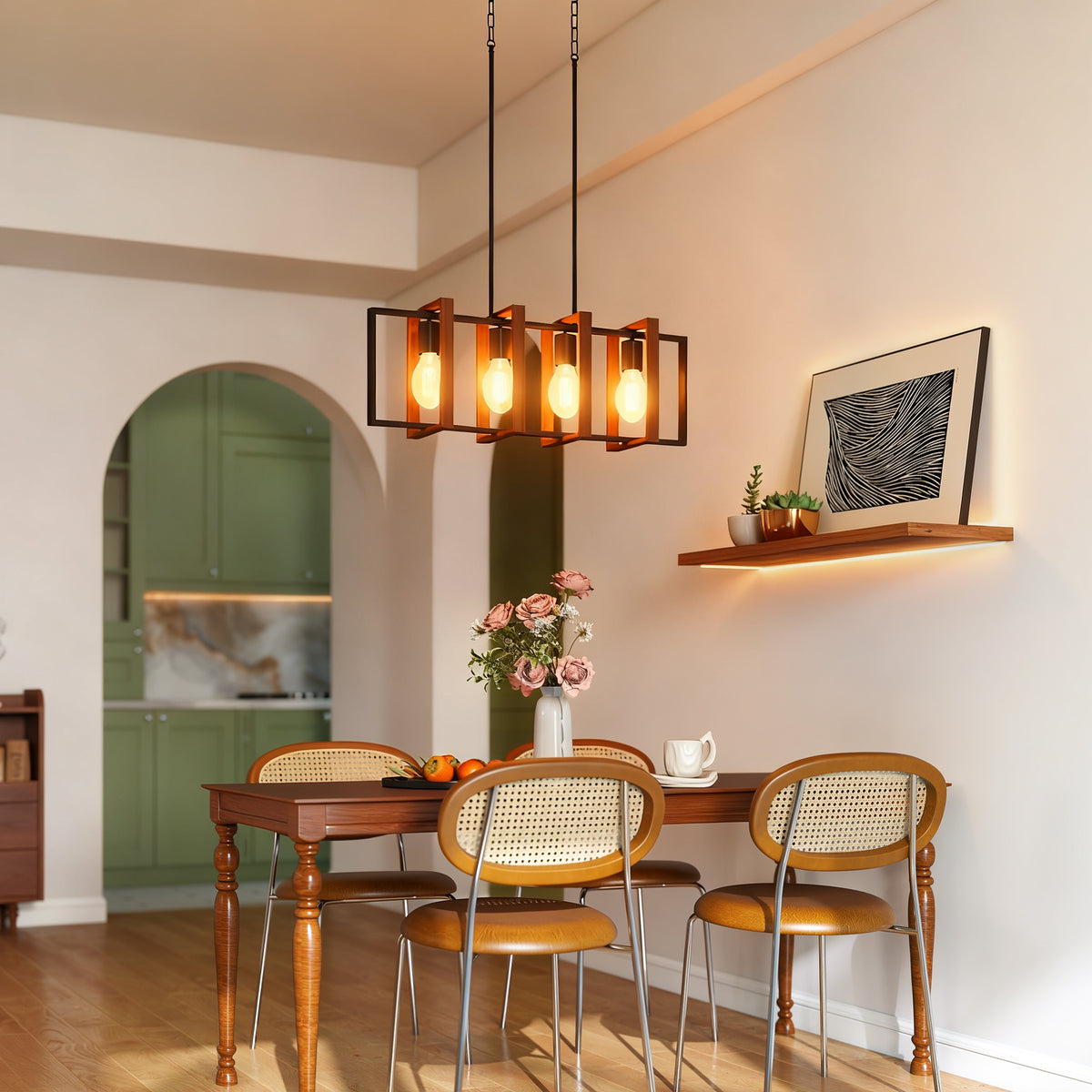 Farmhouse Linear Pendant Light 4 Rotatable Frames