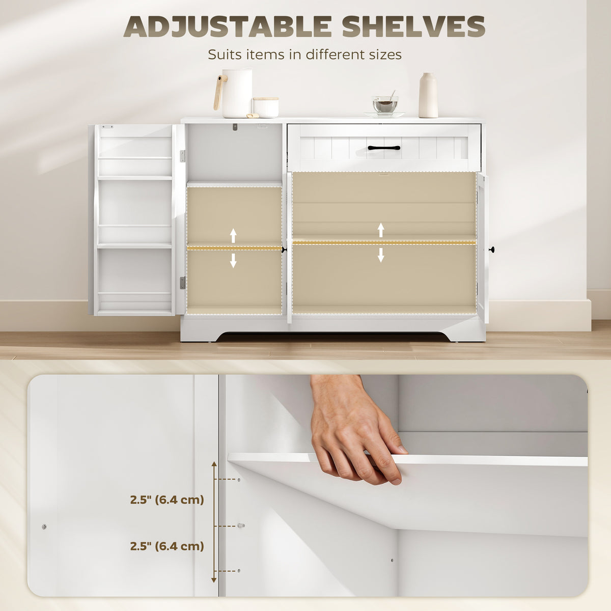 Kitchen Storage Cabinet with Drawer and Adjustable Shelves