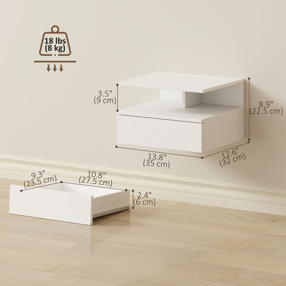 Floating Wall-Mounted Nightstand Set with Drawer — Set of 2