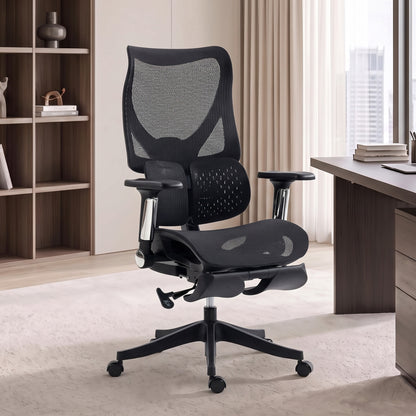 Silla de oficina ergonómica de malla con reposapiés