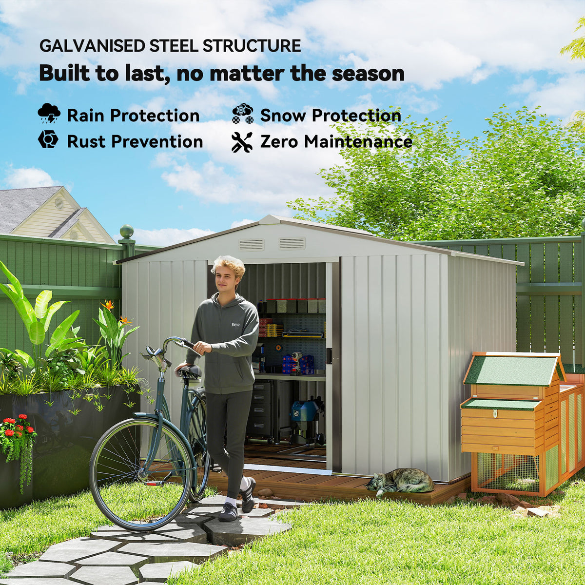 Metal Garden Storage Shed 9.1'x6.4' with Foundation Kit