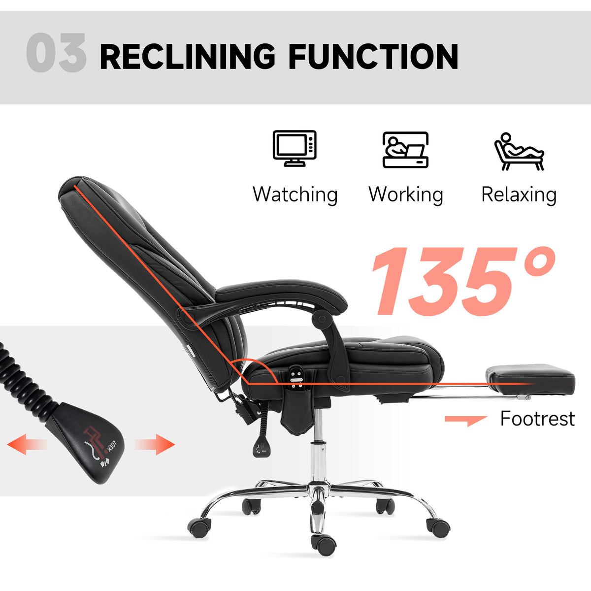 Silla de oficina ergonómica reclinable de masaje