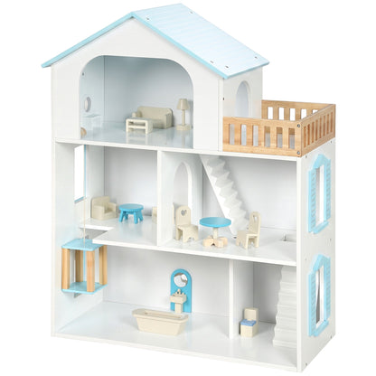 Wooden doll house with elevator
