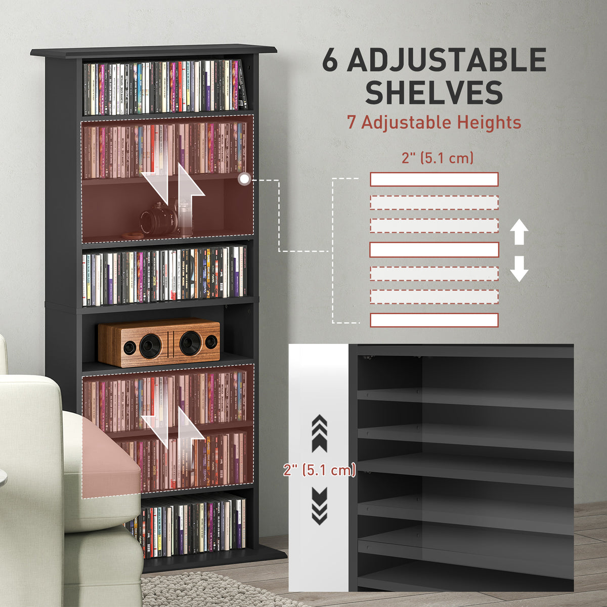 Mueble organizador multimedia de 8 compartimentos para 360 CD