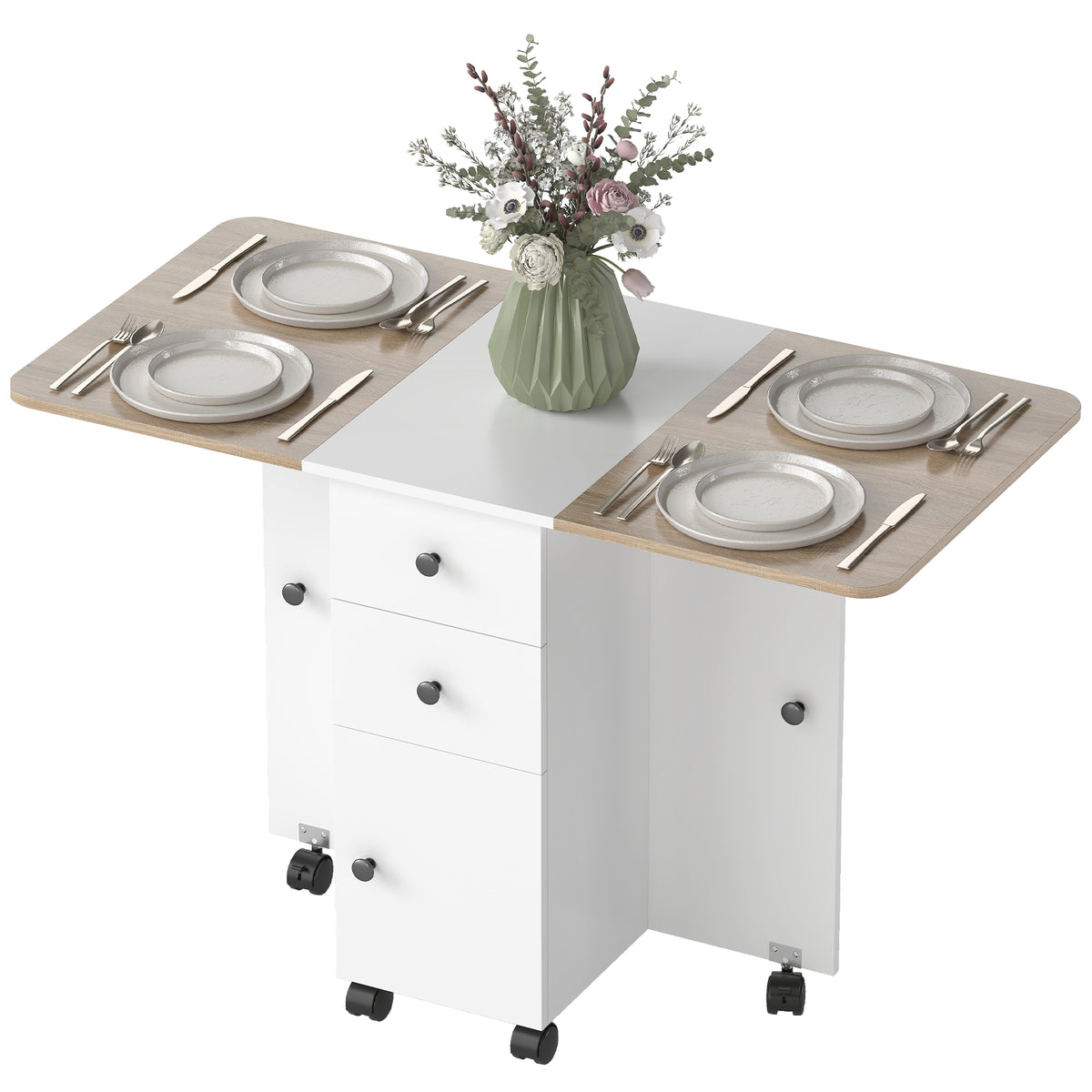 Drop leaf folding dining table with storage — Wheels