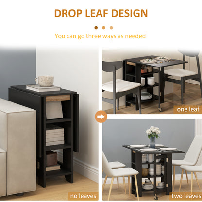 Folding Dining Table with Storage and Drop Leaves