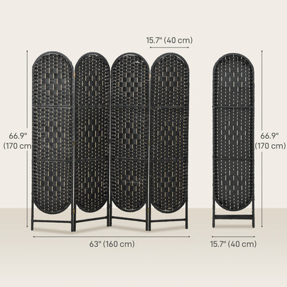 Biombo bohemio trenzado de 6 paneles arqueados