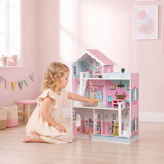 Large wooden modern 3-storey doll house