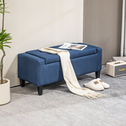 Tufted Linen Storage Ottoman Bench