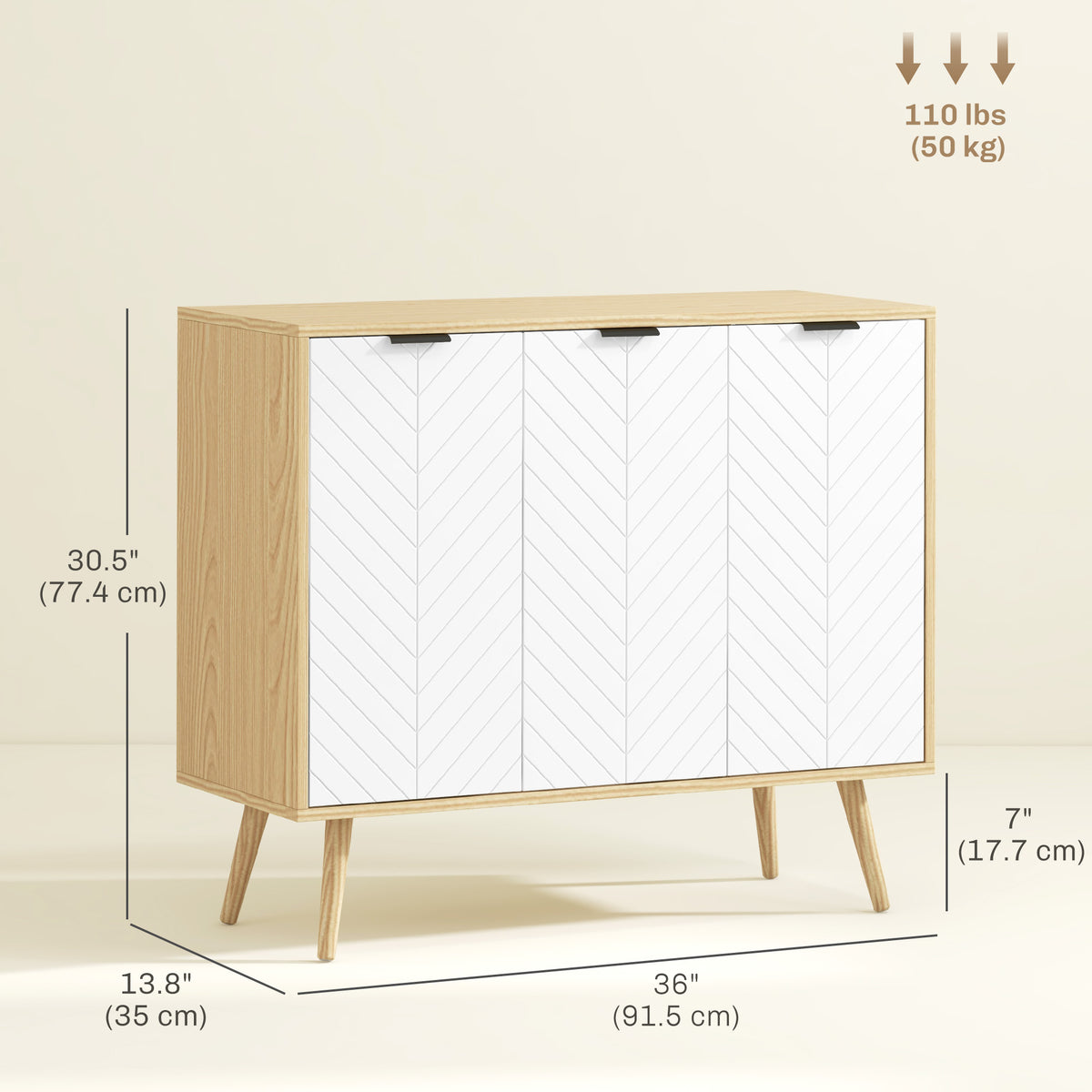 Aparador moderno con puertas de espiga y estantes ajustables