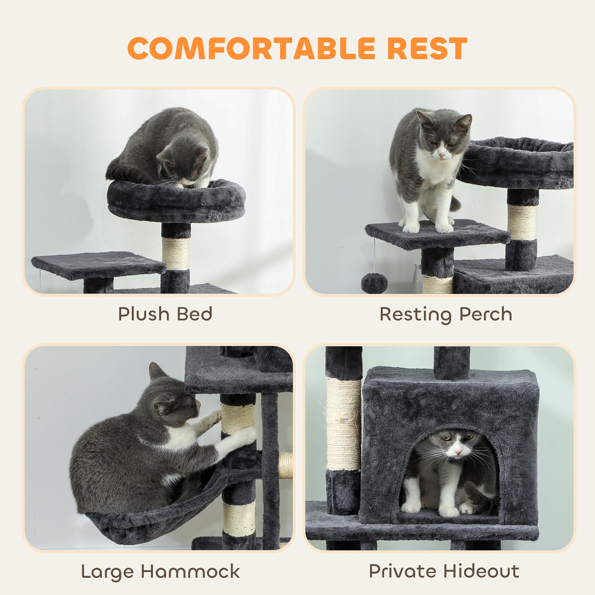 Árbol para gatos de varios niveles de 132 cm — gris