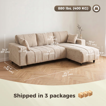 Reversible L-Shaped Sectional Sofa 4-Seater Linen