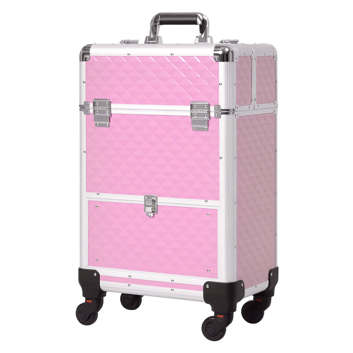 Professional rolling aluminum makeup train case trolley