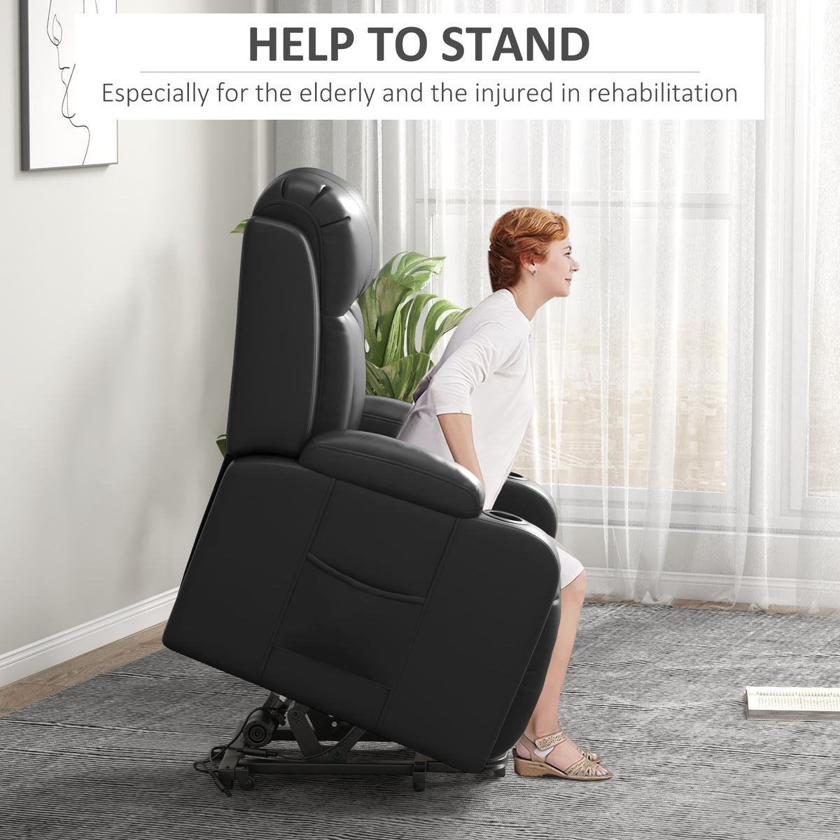 Sillón reclinable y elevador eléctrico de cuero sintético