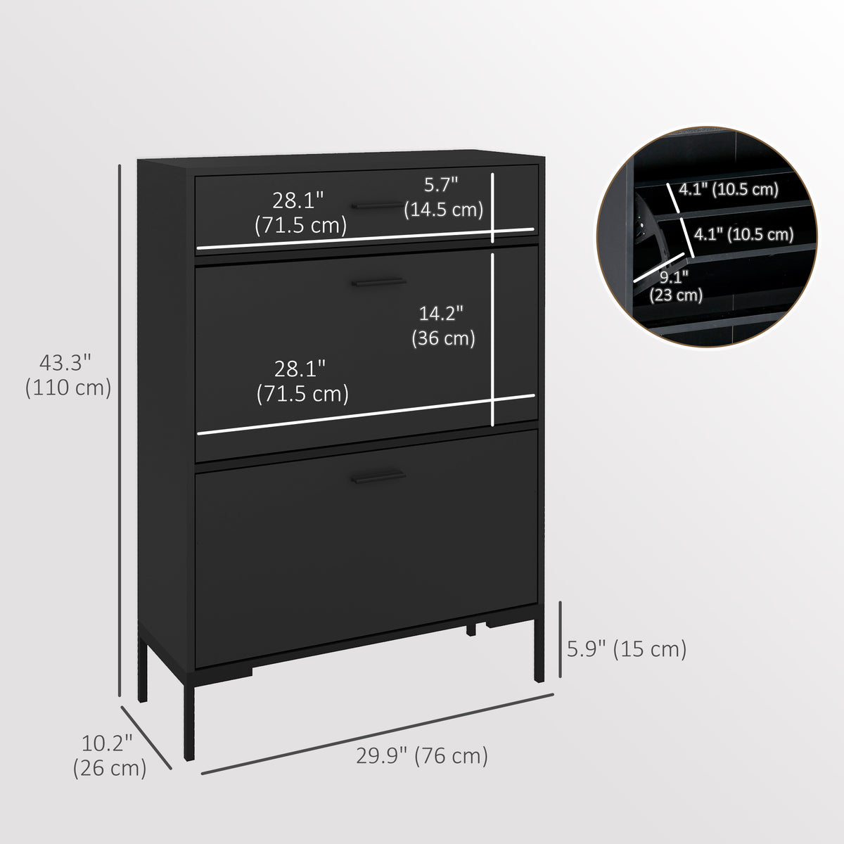 Modern shoe cabinet with two flip drawers