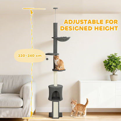 Árbol para gatos de altura regulable con rascadores y hamaca