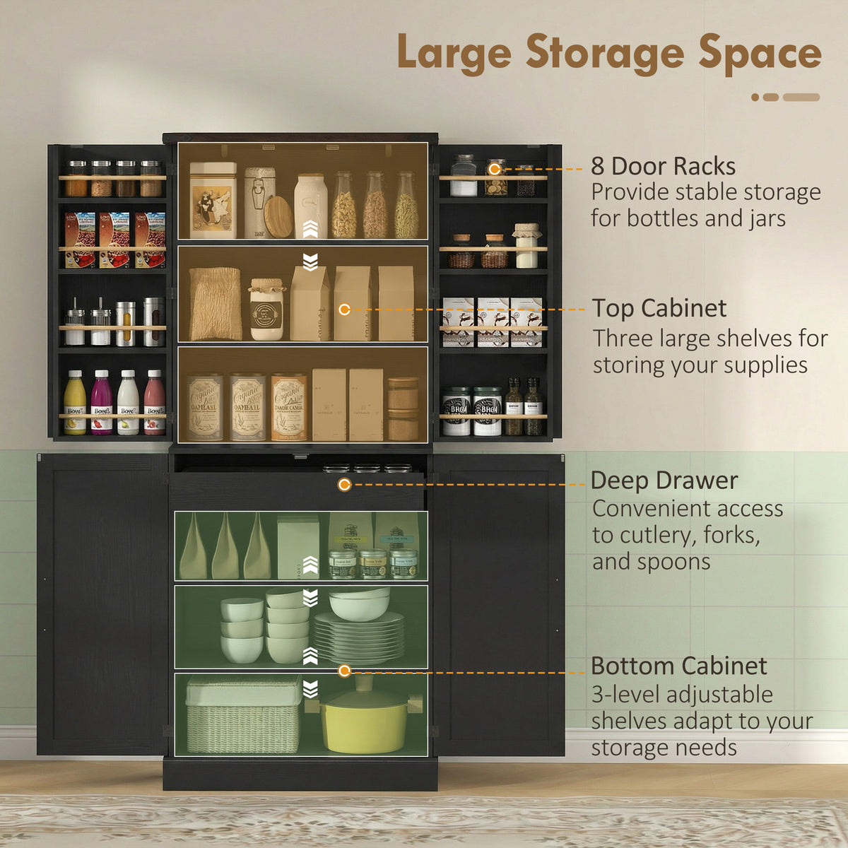 Farmhouse Kitchen Pantry Cabinet 72 in