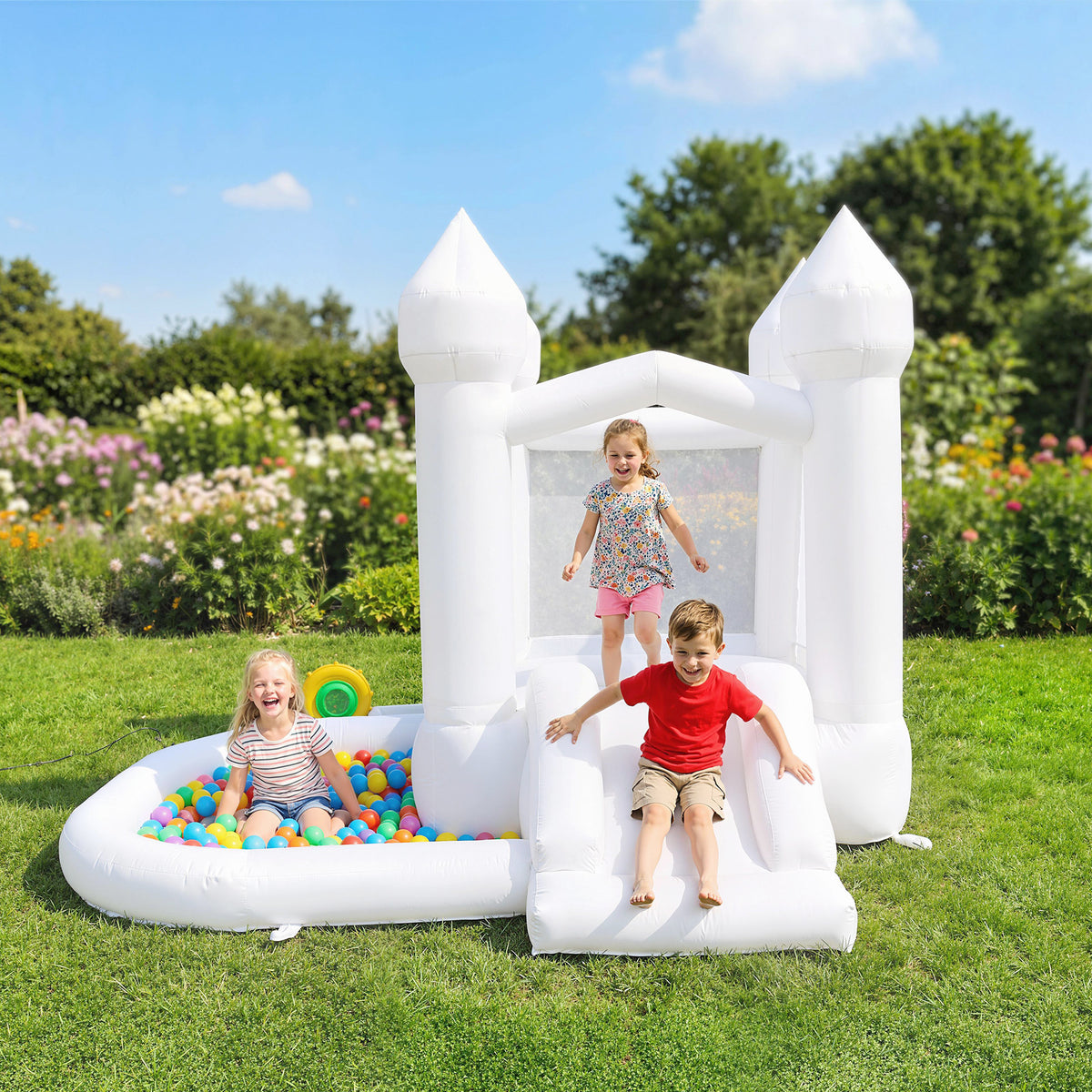 3-in-1 Inflatable Bounce House with Slide and Ball Pit