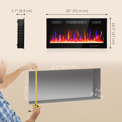 36" Thin Electric Fireplace Wall-Mounted — Black