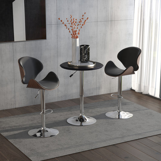 Round Bar Table Adjustable Height Faux Leather Top