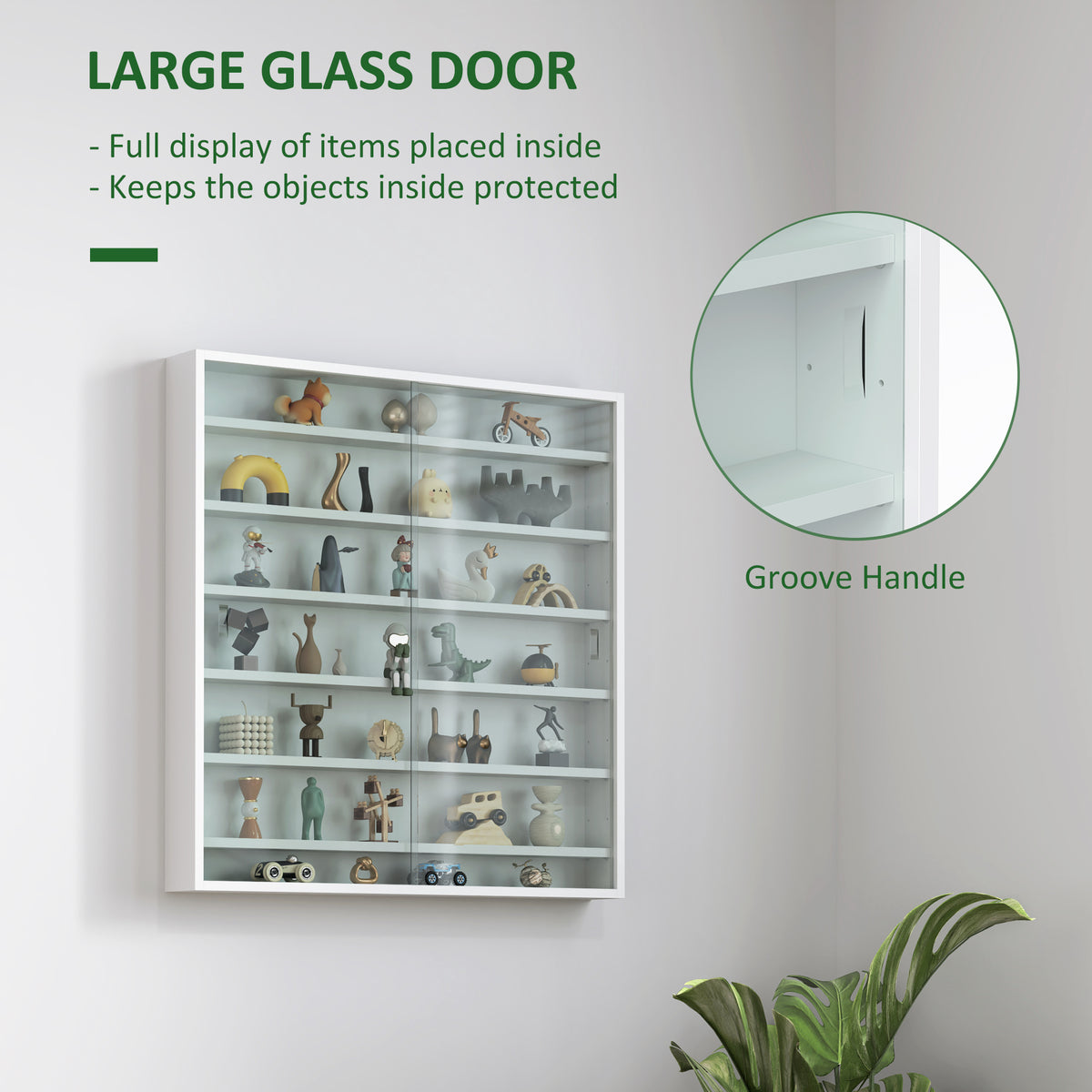 Vitrina expositora de pared de 7 niveles con puertas de vidrio