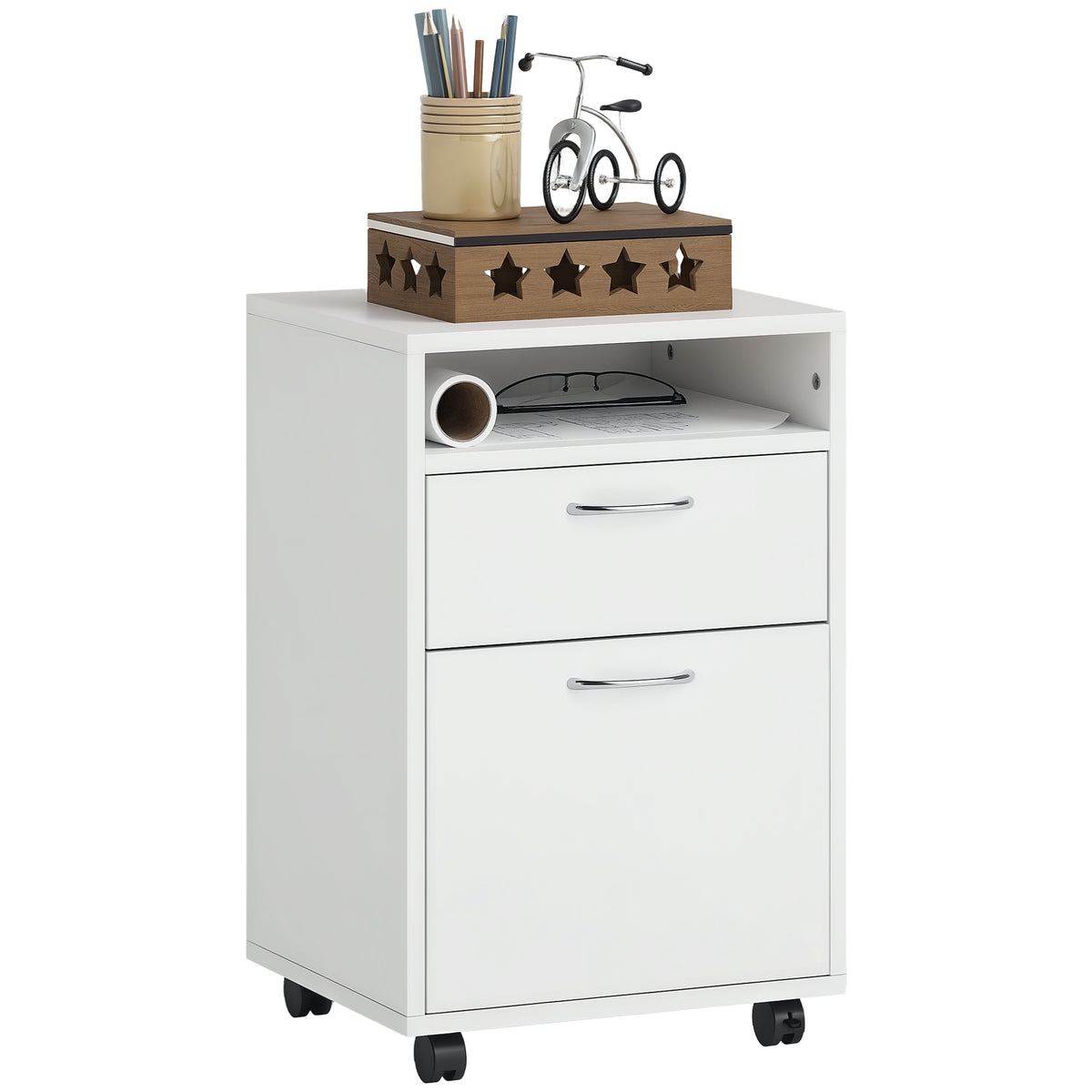 Compact Mobile File Cabinet with Shelf and Drawer