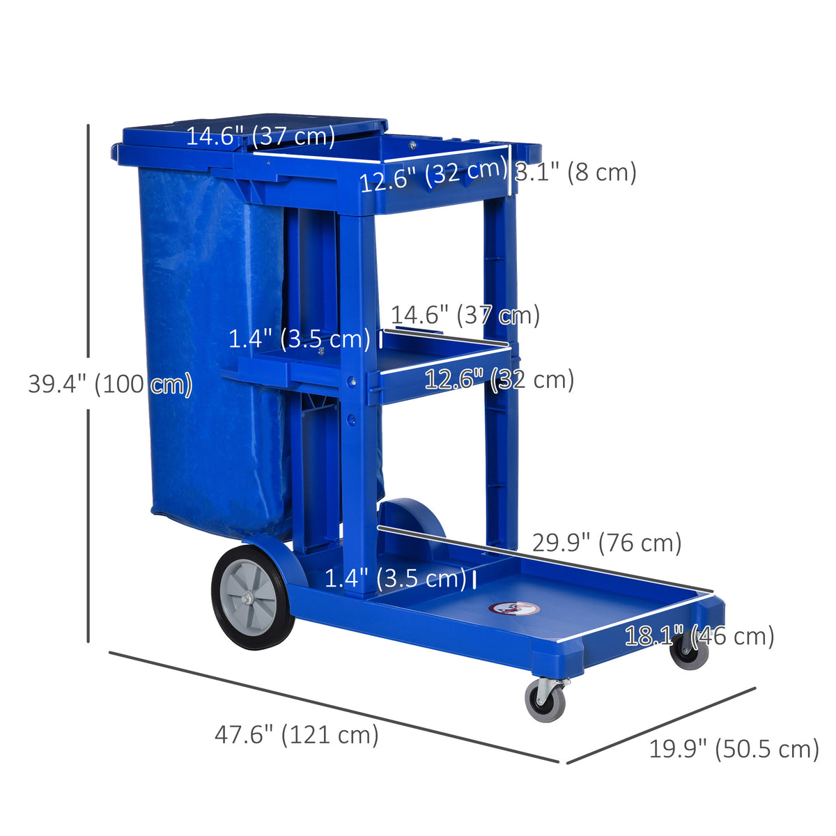 Janitorial Cart 3-Tier with Rubbish Bag