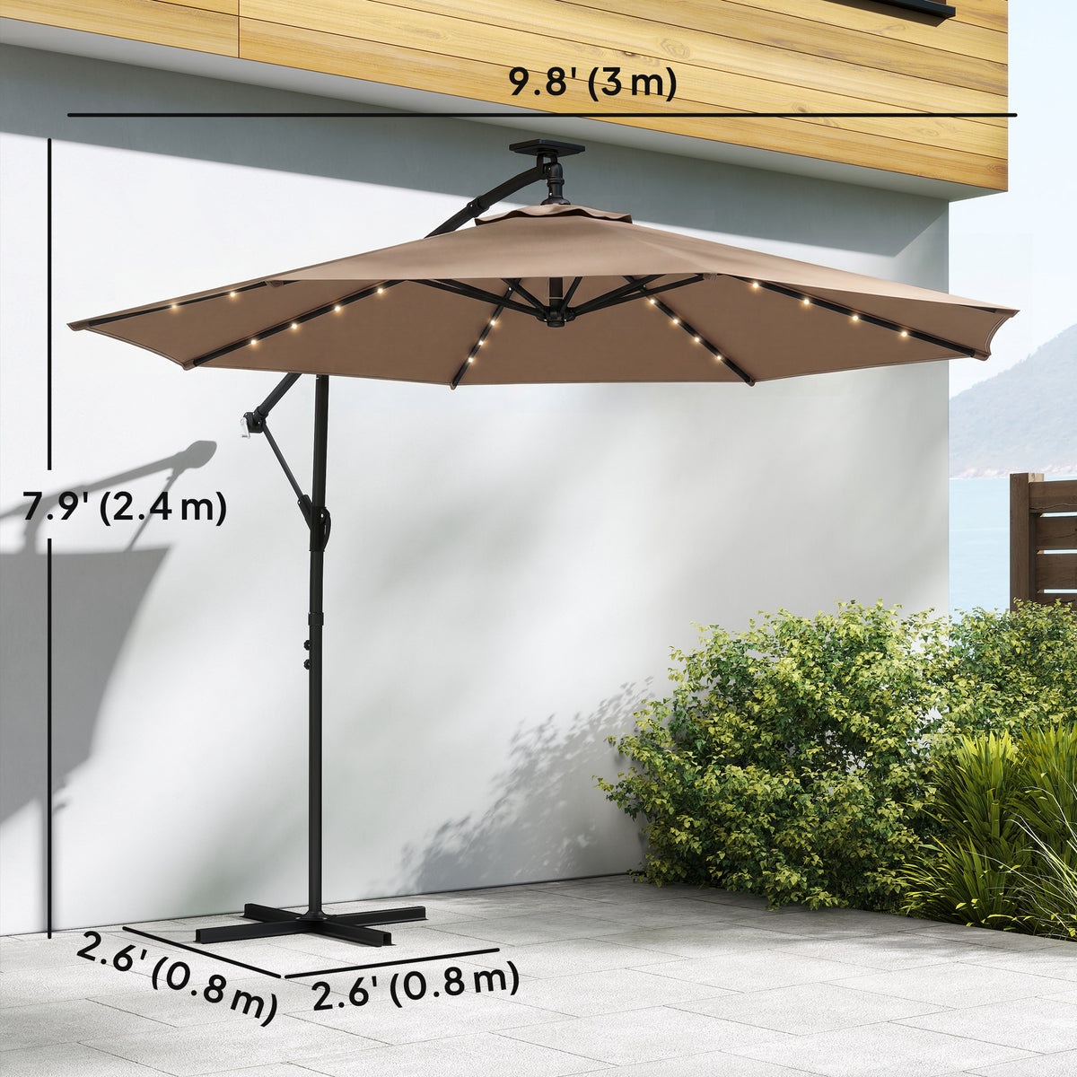 Cantilever Patio Umbrella with Solar LED Lights and Crank