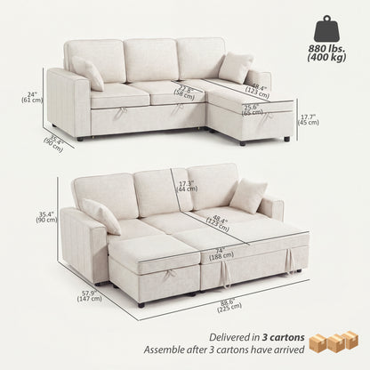 Modular Sectional Sofa Bed with Storage Ottoman