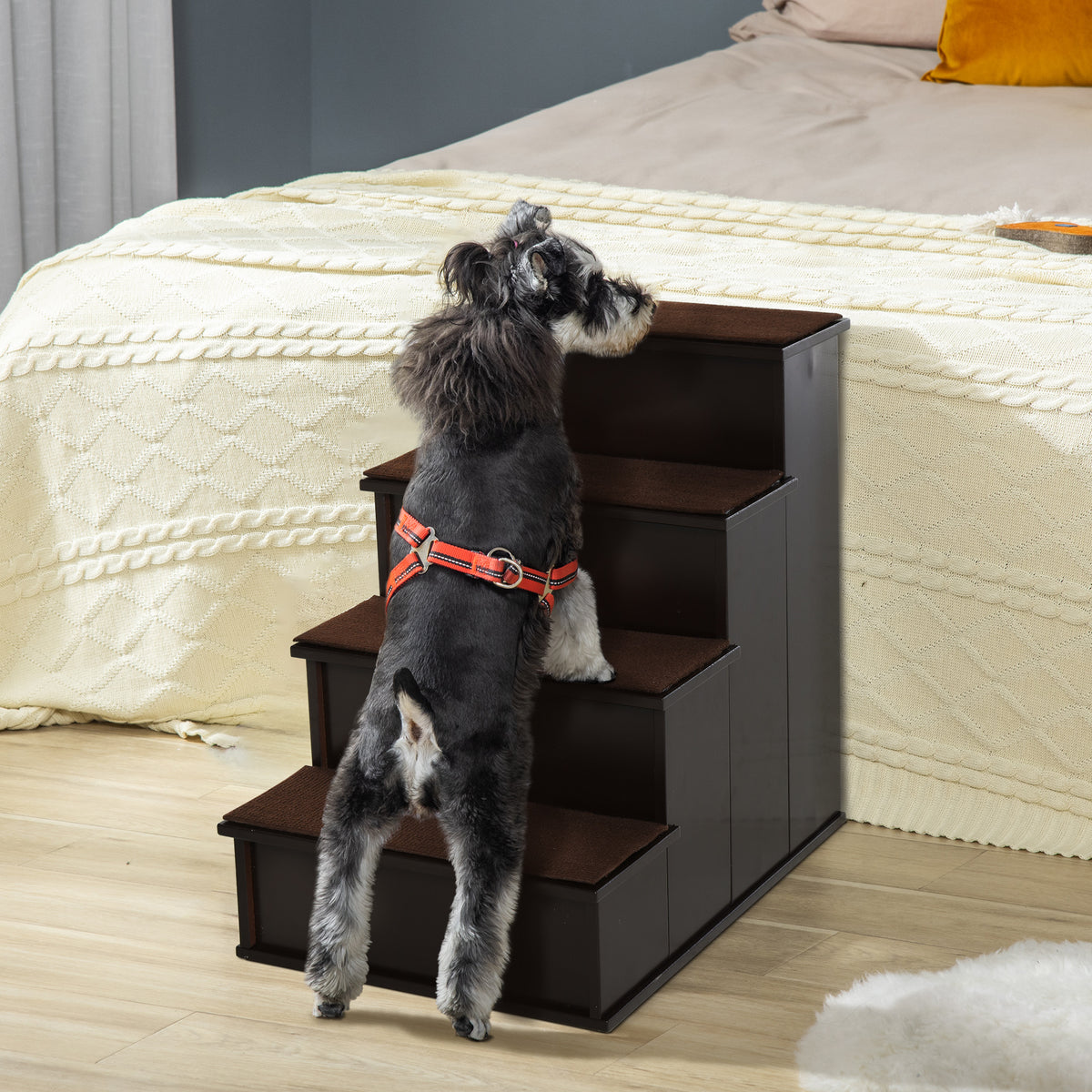 Escalera para perros de 4 niveles de madera MDF — café oscuro
