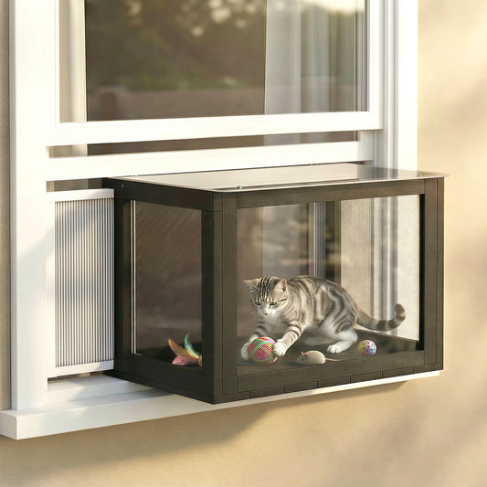 Cercado de madera para gatos de ventana exterior
