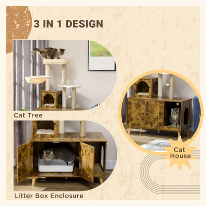 Litter Box Enclosure with Cat Tree Tower