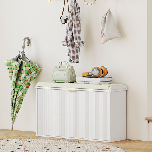 Entryway shoe storage bench with cushion