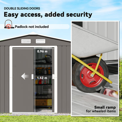 Metal Garden Storage Shed 9.1'x6.4' with Foundation Kit