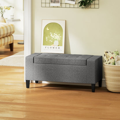 Tufted Linen Storage Ottoman Bench