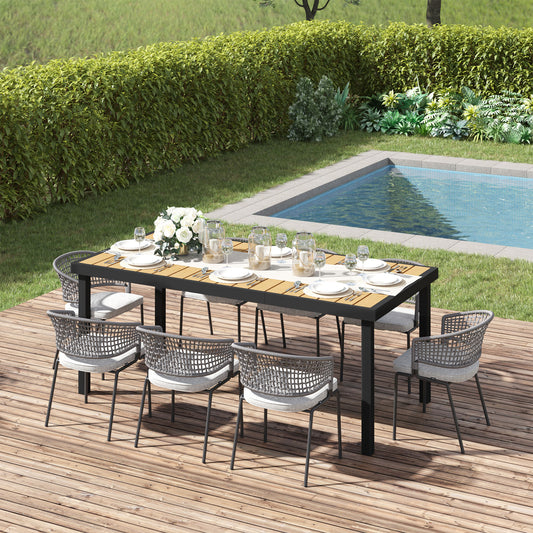 Rectangular Outdoor Dining Table for 8, Faux Wood Top