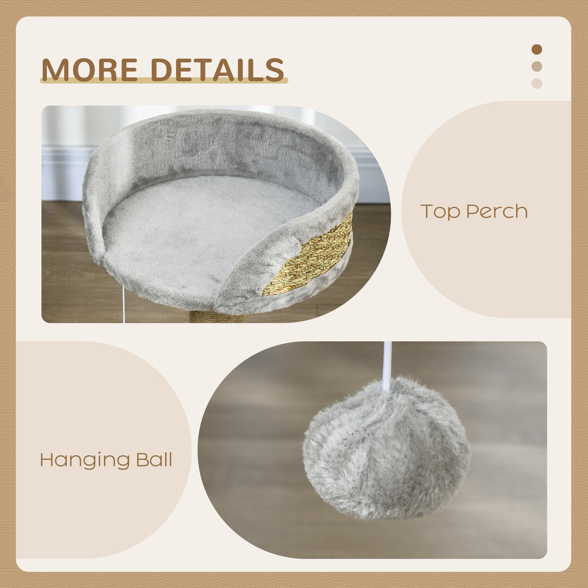 Cat Tree with Scratching Post Toy Ball Perch — Grey