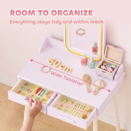 Tocador para niños con espejo LED y taburete