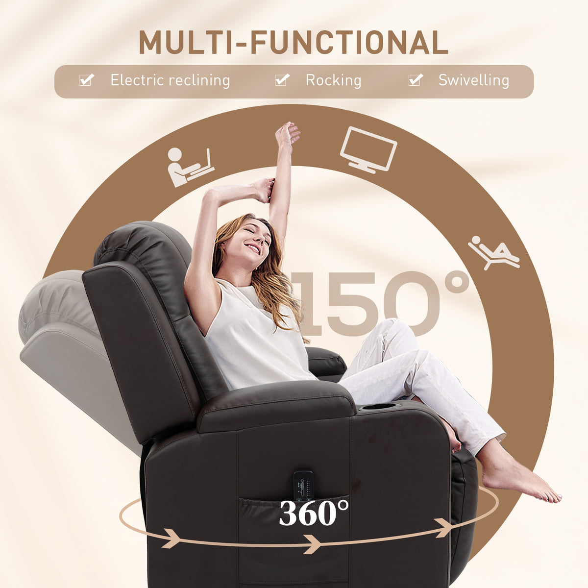 Swivel Massage Reclining Chair Faux Leather