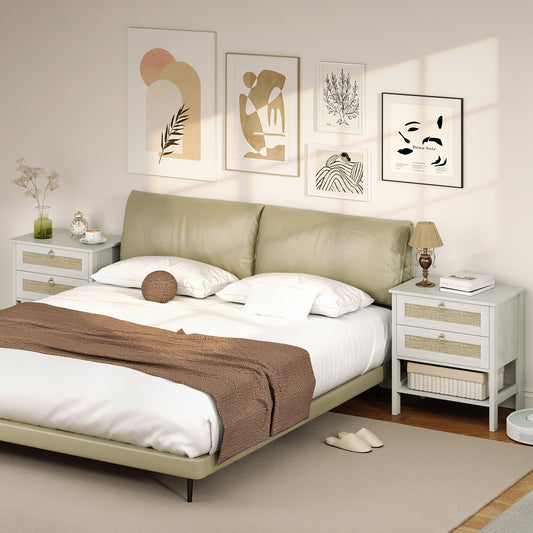 Boho Nightstands with Drawers and Shelf — Set of 2