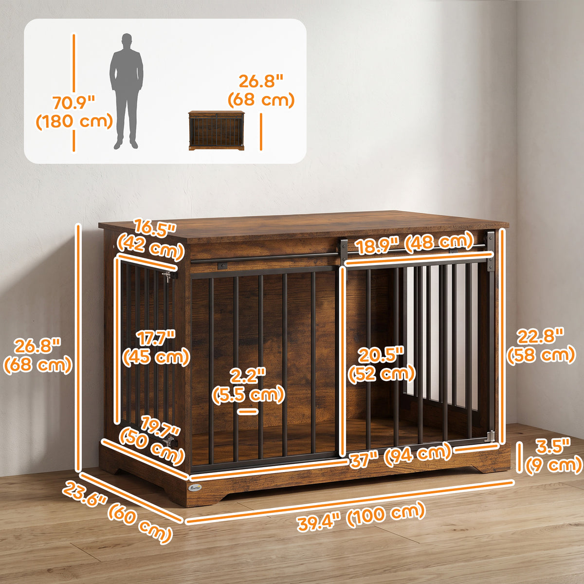 Dog Crate Furniture Sliding Barn Door 100 cm