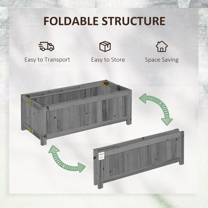 Foldable elevated wooden planter box for vegetables and herbs