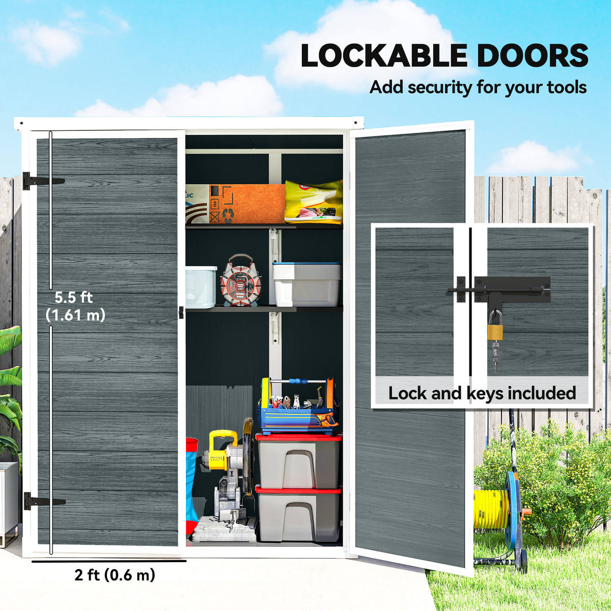 Storage Shed 4.4' × 2.3' Lockable Doors Foldable Shelves