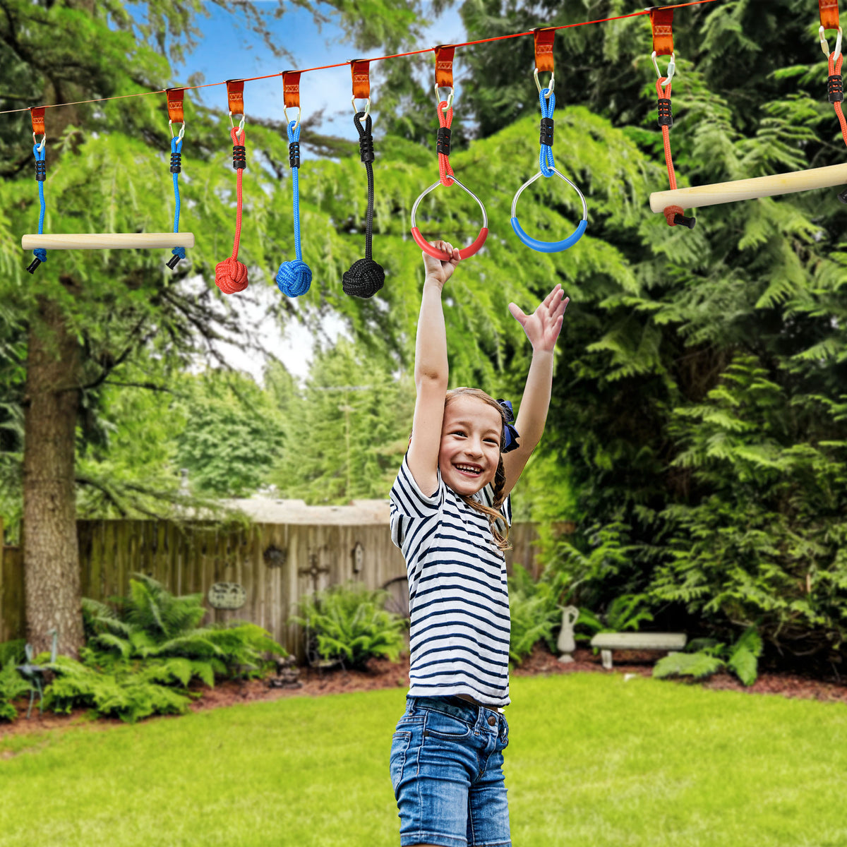 Kids ninja slackline obstacle course — Set of 30