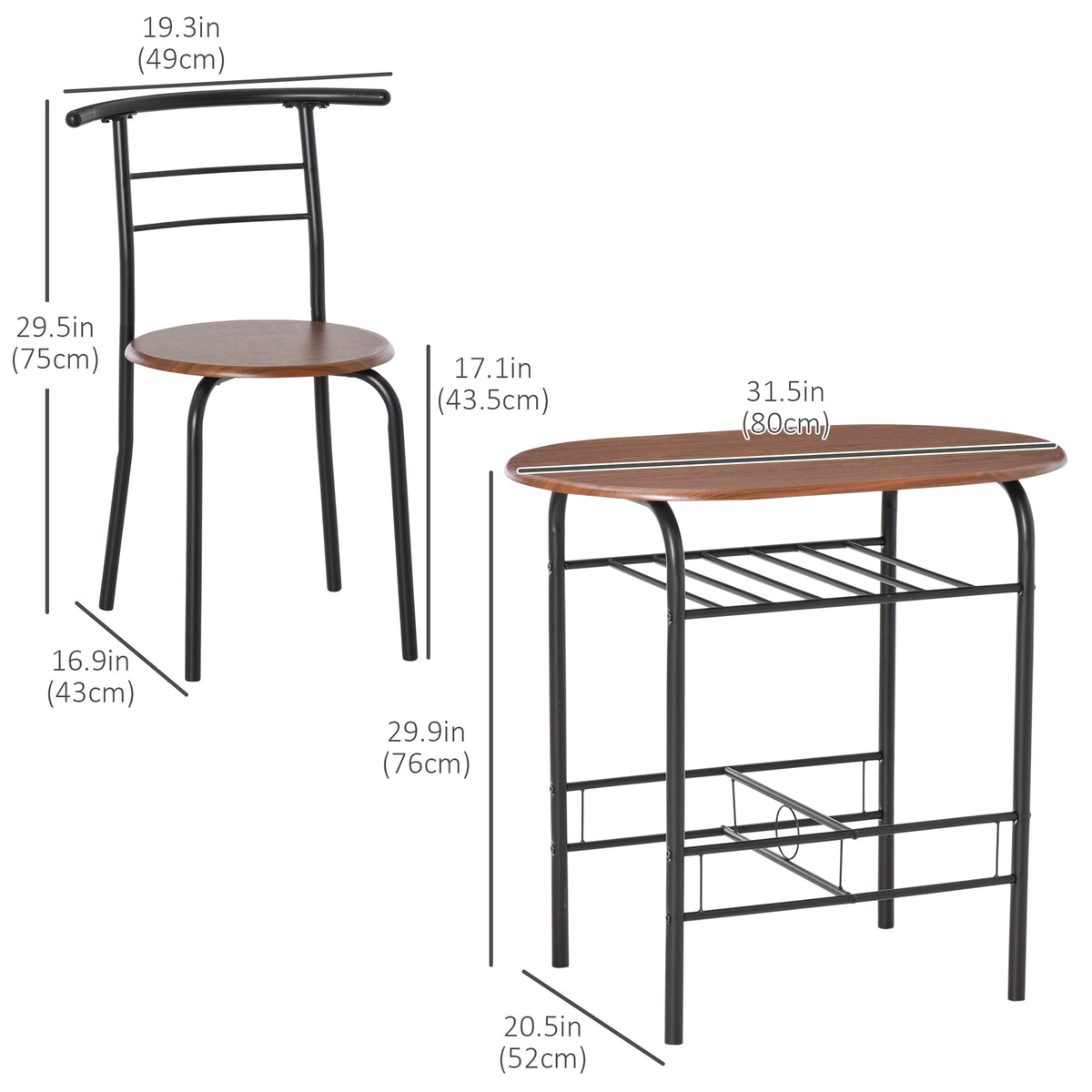 3-Piece Kitchen Table and Chairs Dining Set