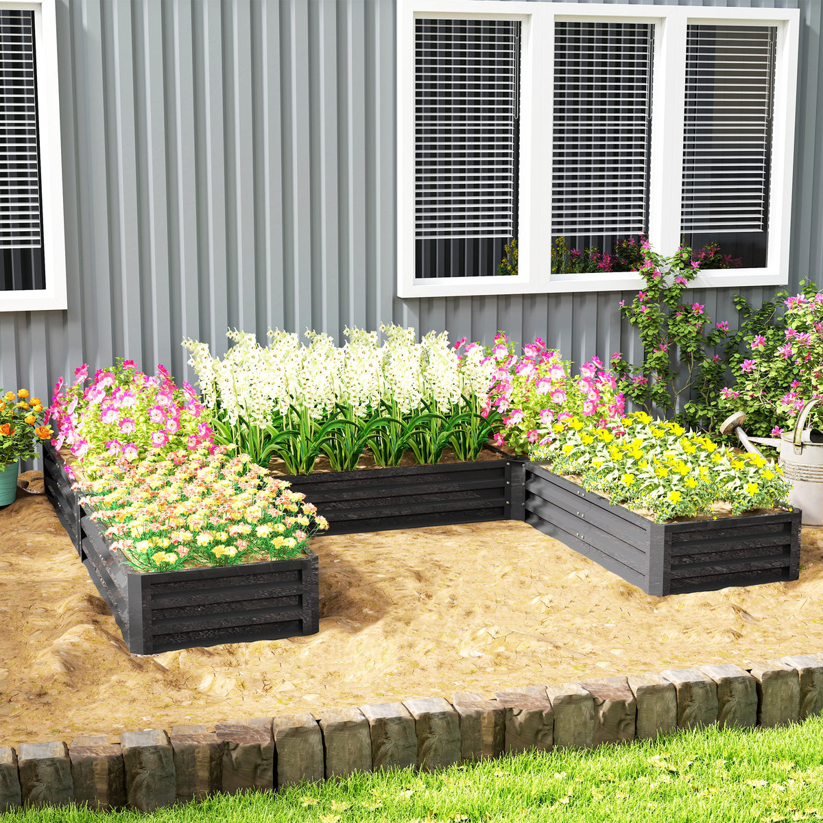 Raised Steel Garden Beds Set of 5 Large Planters