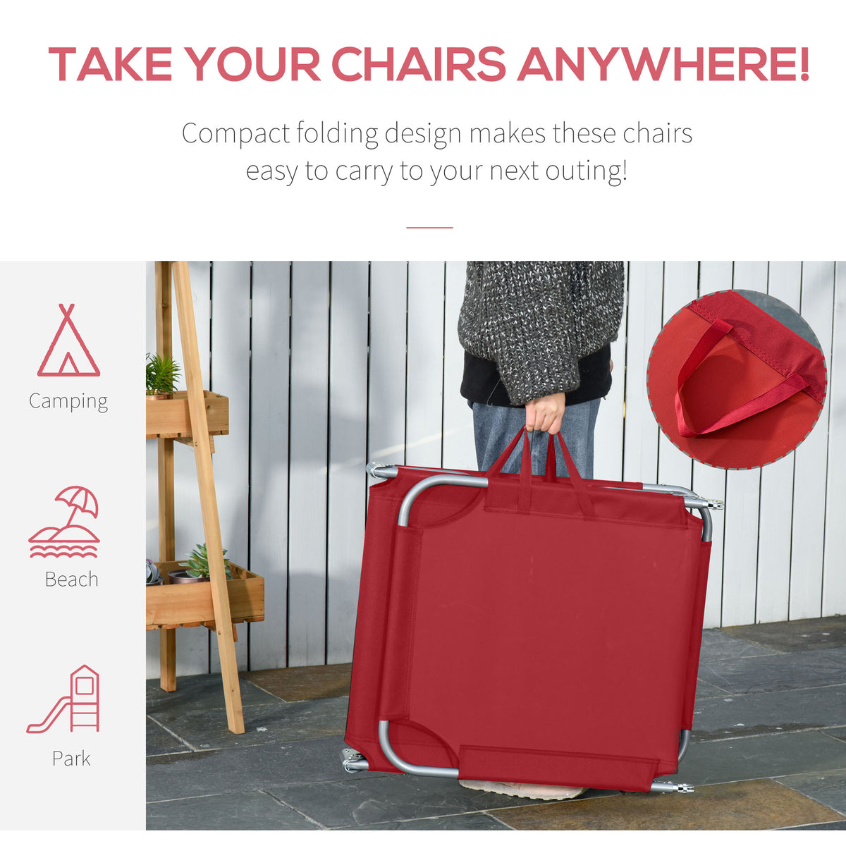 Folding Outdoor Lounge Chair with Adjustable Backrest