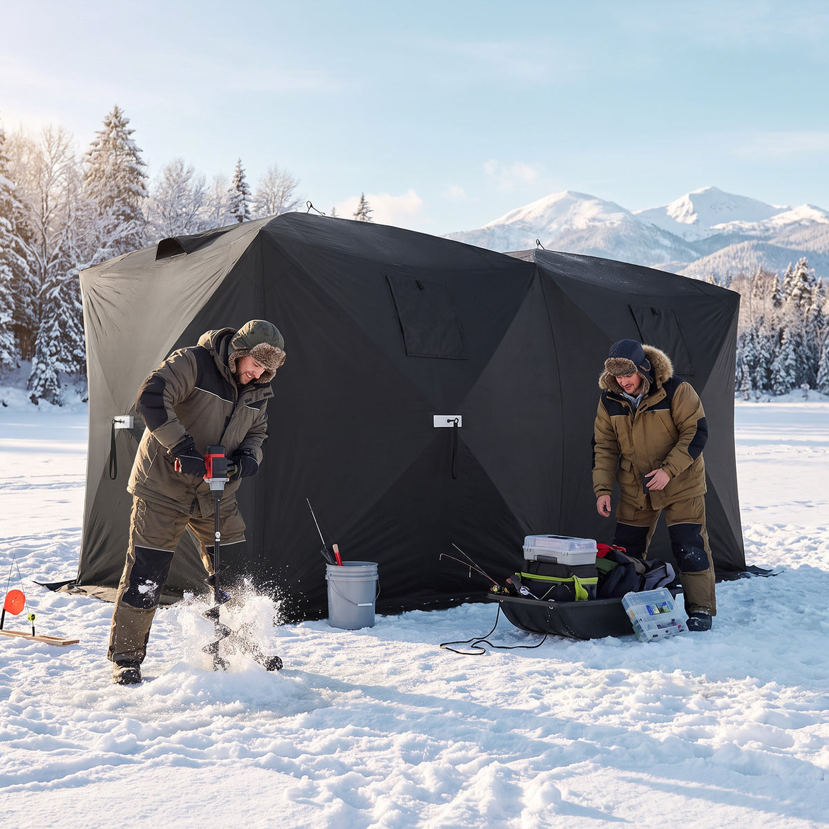 4 Person Pop-Up Ice Fishing Tent 360 x 180 x 202 cm