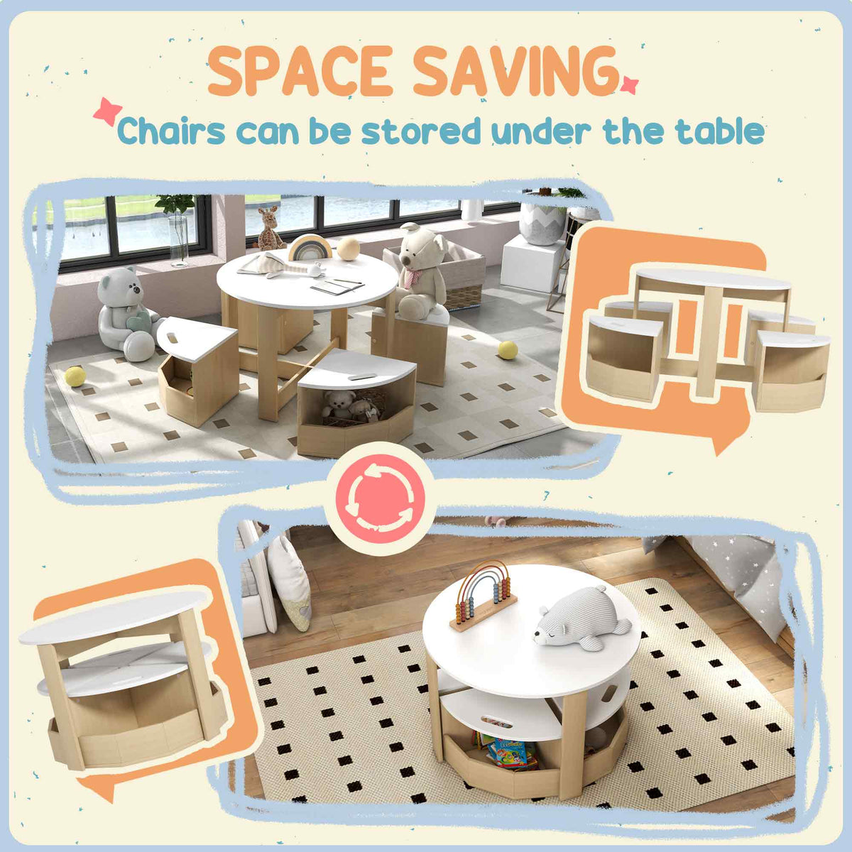 Kids Table and Chair Set with Storage — Set of 5